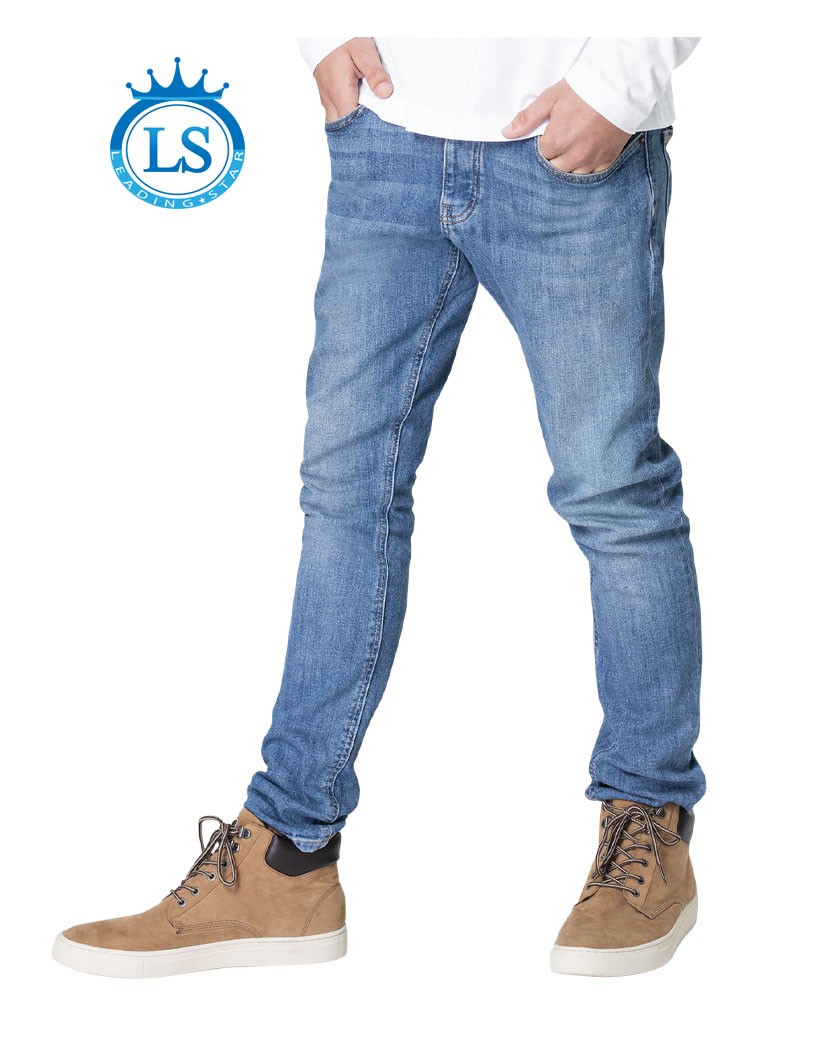 Men's Dark Blue Distressed Knee Denim Jeans